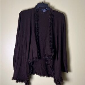 Jones New York Dark Brown Cardigan with Fur Trim